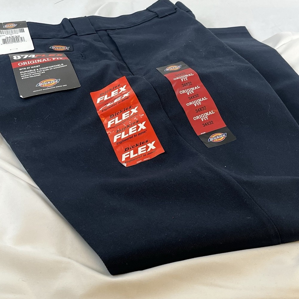 Dickies 874 Mens 34x32 Navy Work Pants Original Fit Flex Straight NWT - Picture 3 of 10
